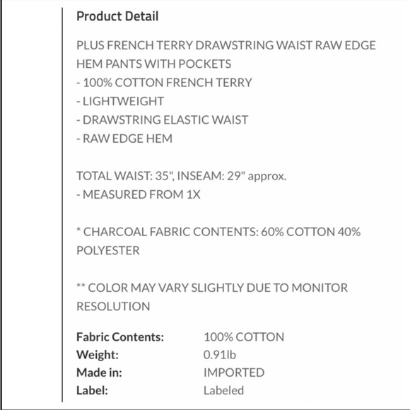 A Girl Thing’ NWT Terry Cloth Pants With Pockets, Sizes 1X, 2X, 3X - Picture 3 of 3